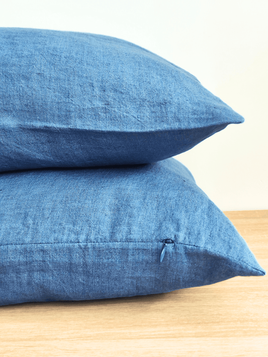 Blue Linen Pillowcase Set (2 pieces) - label, Linen pillowcase, Pillowcase set - FlaxLin Eco Textiles 1500