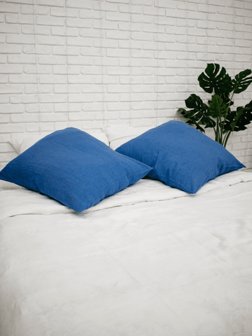 Blue Linen Pillowcase Set (2 pieces) - label, Linen pillowcase, Pillowcase set - FlaxLin Eco Textiles