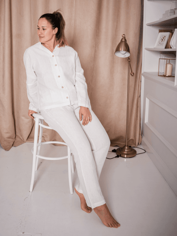 Creame White Soft Linen Women's Pyjama Set - Pajama - FlaxLin Eco Textiles