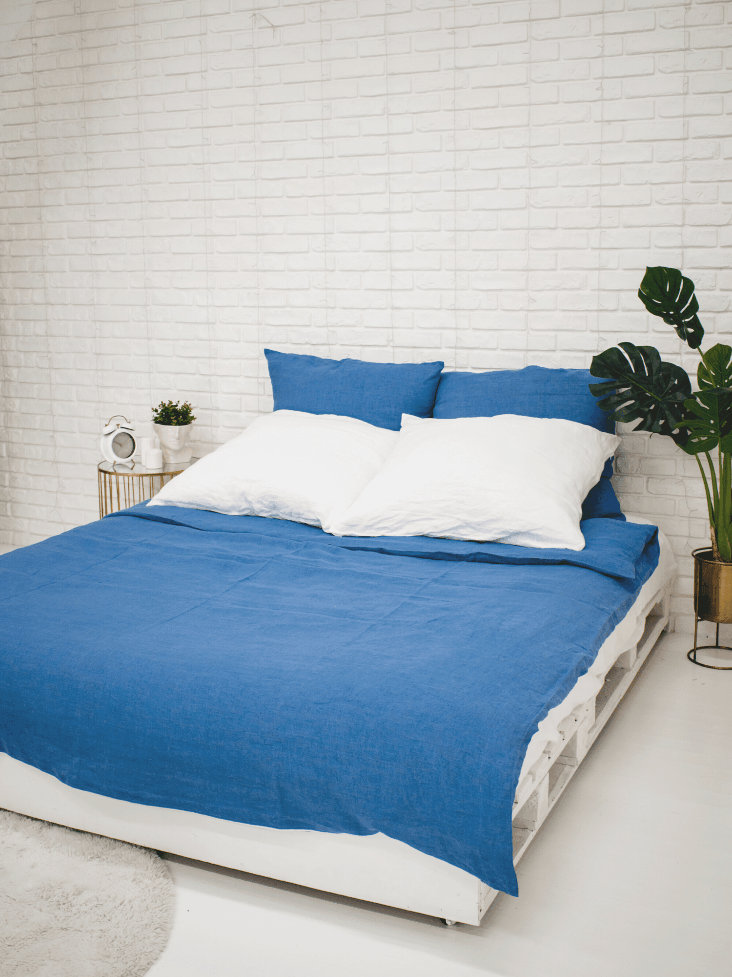 Family Soft Linen Bedding Set of Blue Color (includes 7 items) - Bedroom, Family Bedding Set, label, Linen bedding set - FlaxLin Eco Textiles
