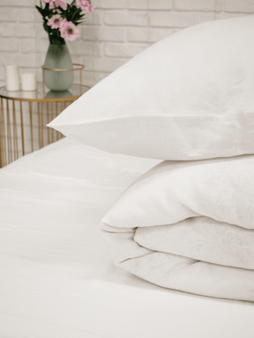 Family Soft Linen Bedding Set of Creame White Color (includes 7 items) - Bedroom, Family Bedding Set, Linen bedding set - FlaxLin Eco Textiles