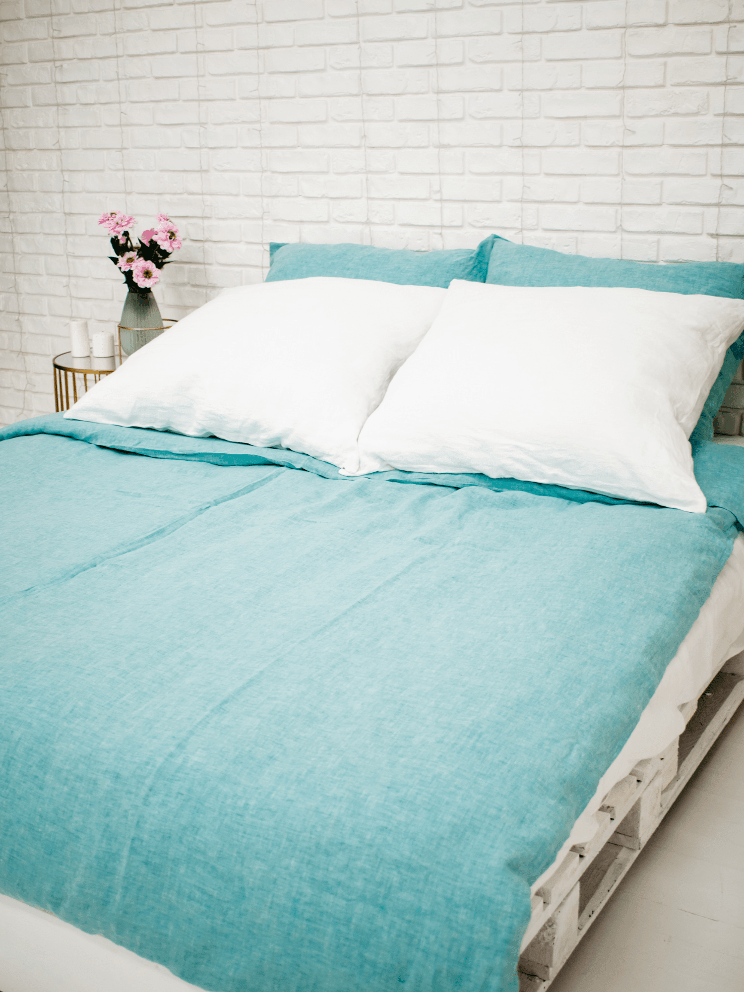 Family Soft Linen Bedding Set of Green Melange Color (includes 7 items) - Bedroom, Family Bedding Set, Linen bedding set - FlaxLin Eco Textiles
