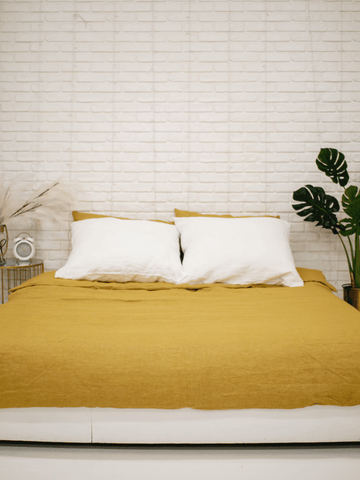Family Soft Linen Bedding Set of Turmeric Yellow Color (includes 7 items) - Bedroom, Family Bedding Set, label, Linen bedding set - FlaxLin Eco Textiles