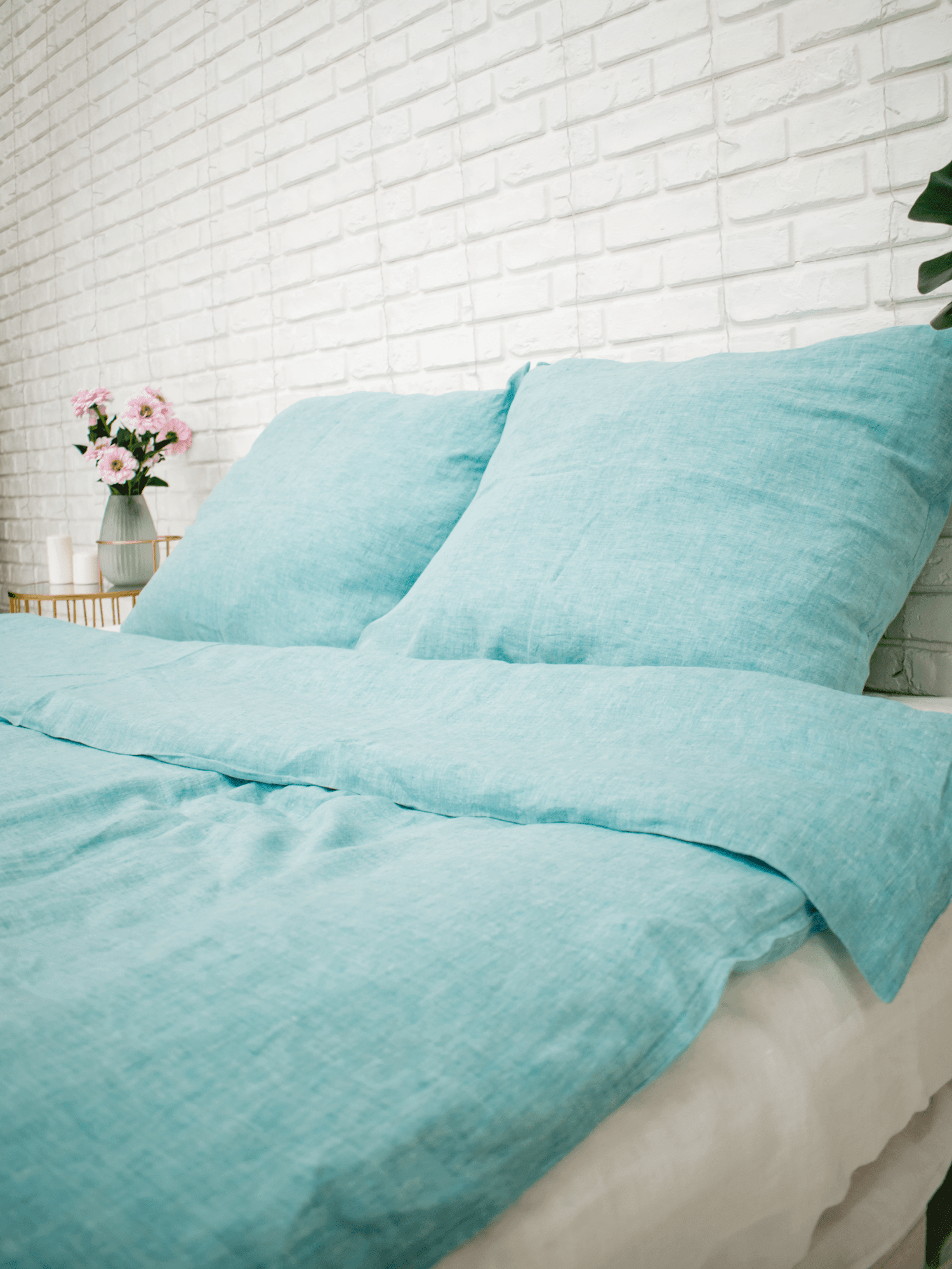 Green Melange Linen Duvet Cover Set (3 items) - Bedroom, Linen duvet cover - FlaxLin Eco Textiles