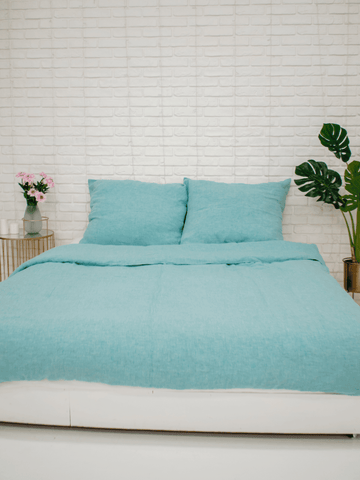 Green Melange Soft Linen Pillowcase - Bedroom, Linen pillowcase - FlaxLin Eco Textiles