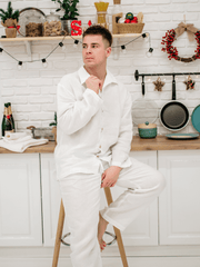 Men's Classic Soft Linen Snow White Pyjama Set - Pajama - FlaxLin Eco Textiles