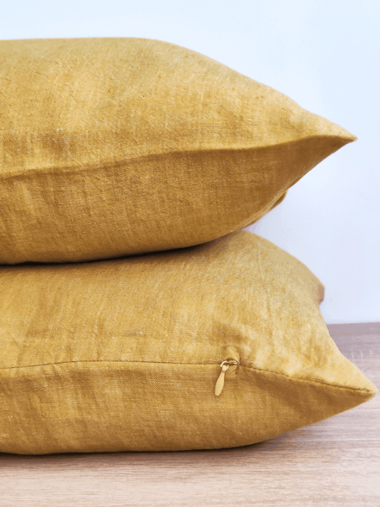 Set of Yellow Linen Pillowcases (2 Pieces) - label, Linen pillowcase, Pillowcase set - FlaxLin Eco Textiles 1500