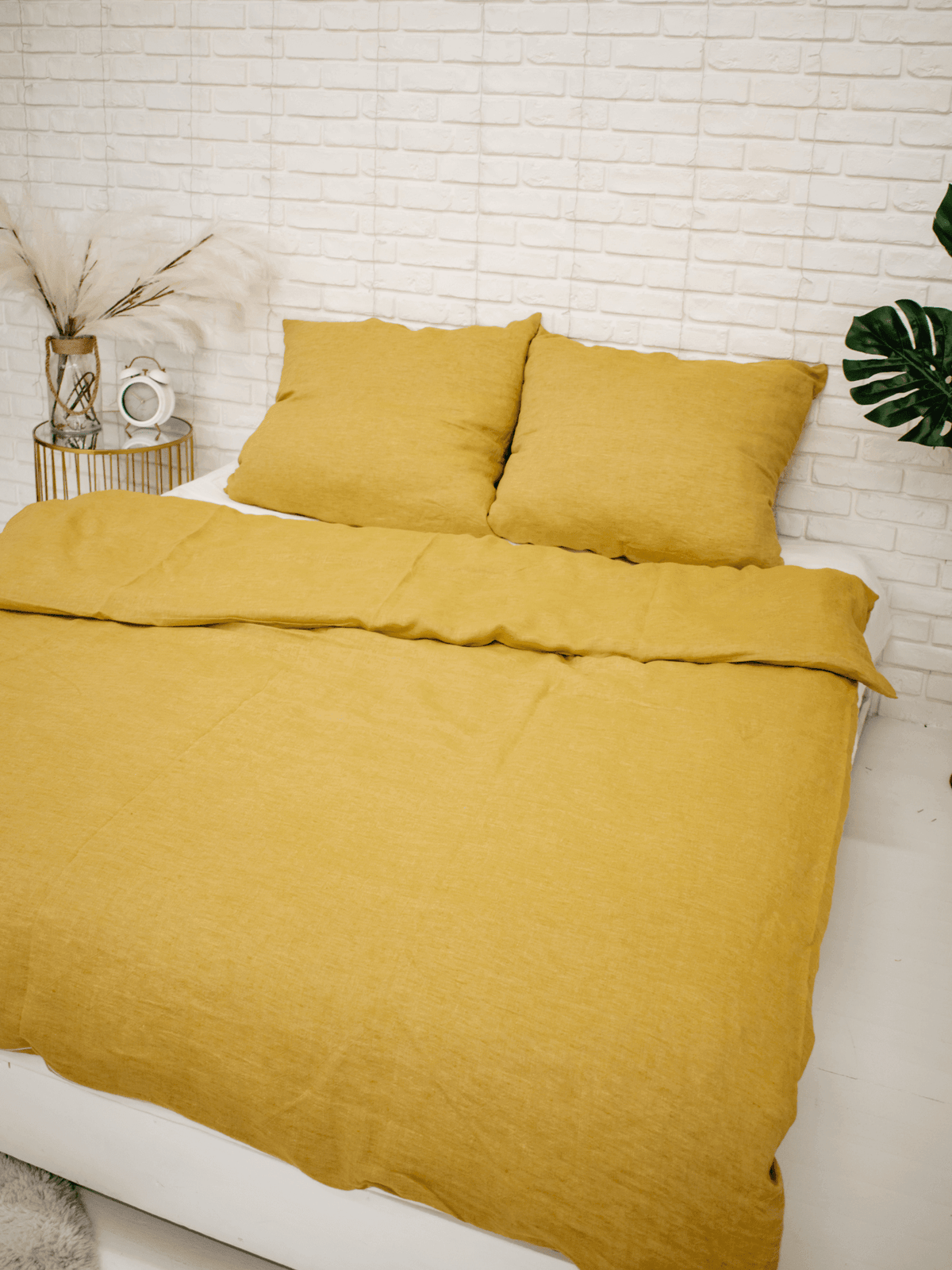Turmeric Yellow Soft Linen Bedding Set (The set includes 4 items of yellow color) - Bedroom, label, Linen bedding set - FlaxLin Eco Textiles