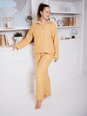 Turmeric-Yellow Soft Linen Women's Pyjama Set - label, Pajama - FlaxLin Eco Textiles