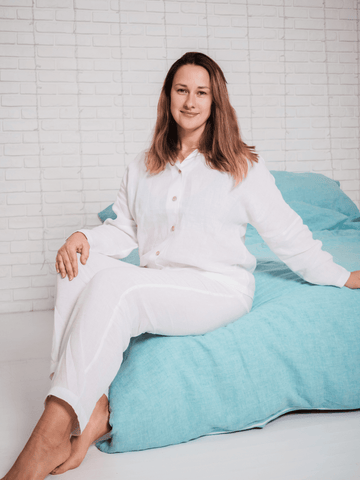 Women's Snow-White Pyjama Set In Soft Linen - Pajama - FlaxLin Eco Textiles