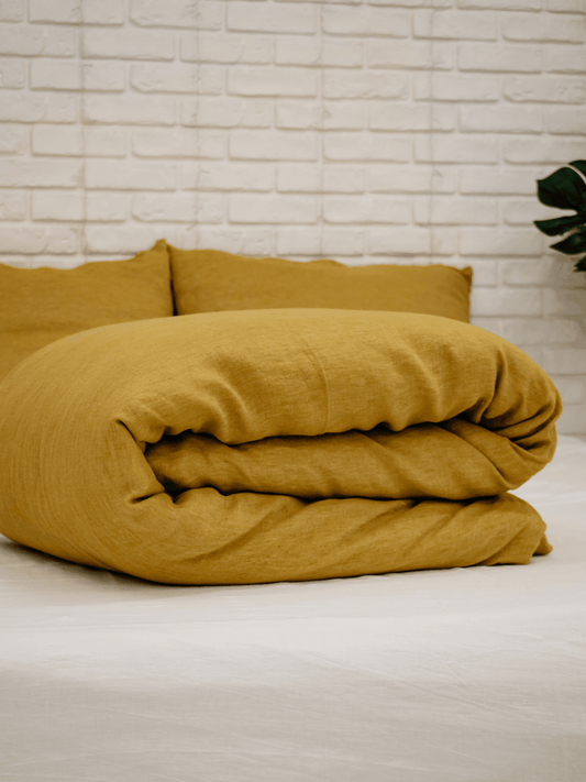 Yellow soft linen duvet cover - Bedroom, label, Linen duvet cover - FlaxLin Eco Textiles 1500